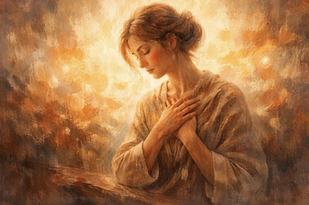 Reconnexion à soi accompagnement intérieur - femme retrouvant son être profond et sa cohérence intérieure dans un processus d'accompagnement